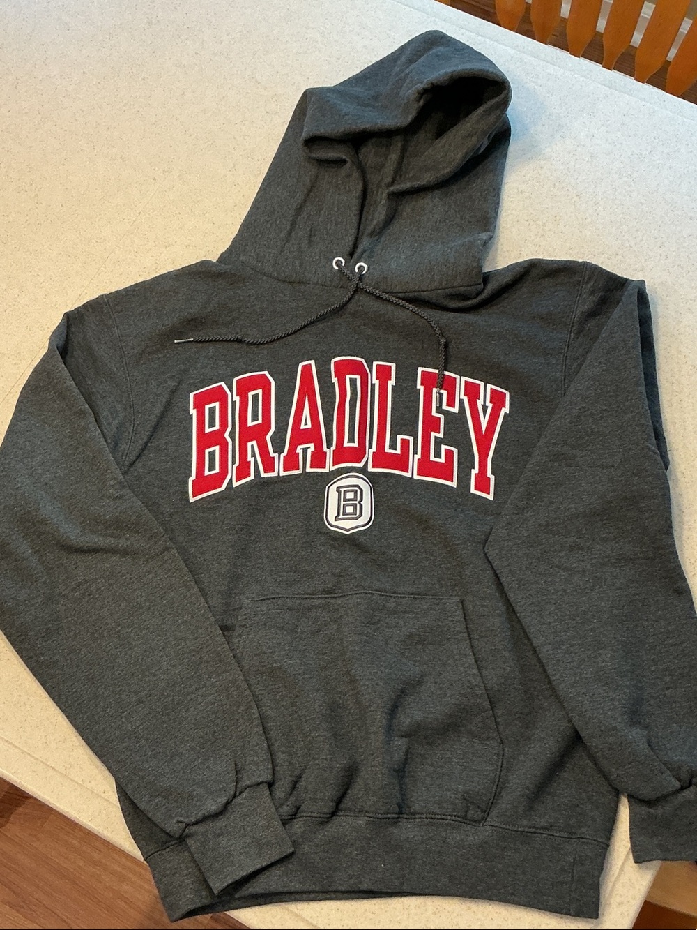 Bradley University Gray Hoodie with Red Lettering Champion Small